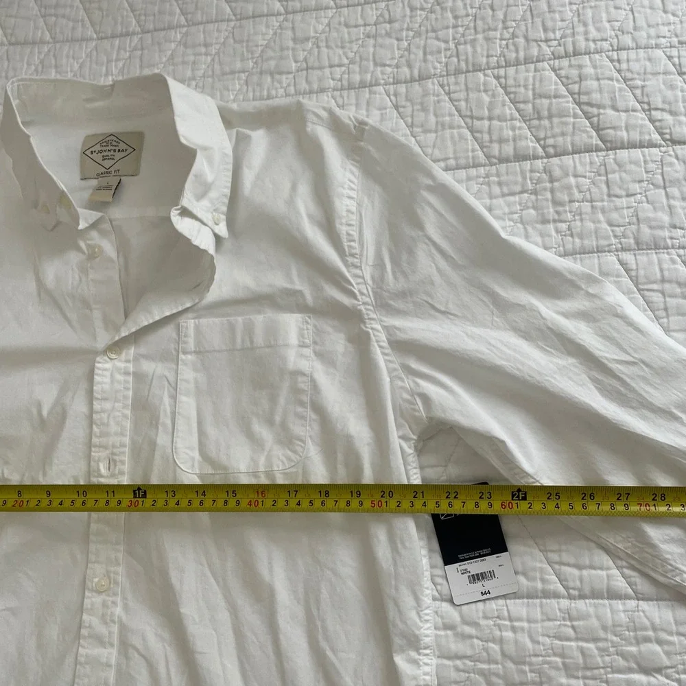 St Johns Bay Mens White Button Down Shirt Classic Fit Long Sleeve Cotton Large